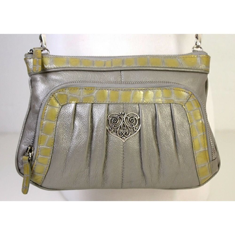 TG BRIGHTON SILVER CROC GENUINE LEATHER ORGANIZER X-BODY BAG SHOULDER BAG - Picture 2 of 7